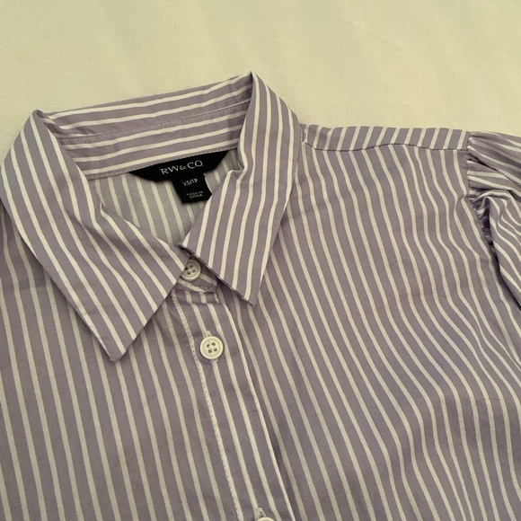 RW&CO. Lavender and White Striped Button-Down Blouse - Picture 2 of 9